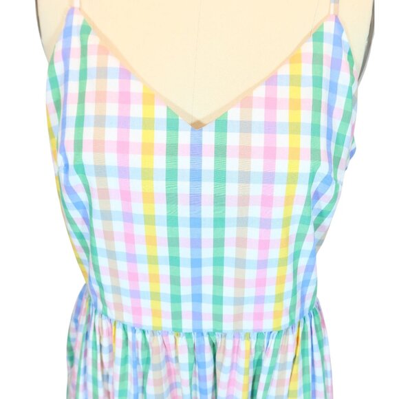 J CREW Pastel Gingham Midi V Neck Smocked Sun Dress w/ Pockets Size 6 Preppy - Picture 4 of 8